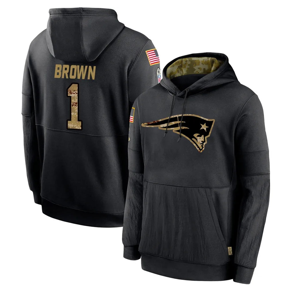 Pkot NE.Patriots #1 A.J. Brown Player Black Salute to Service Hoodies Limited Game Stitched Jerseys