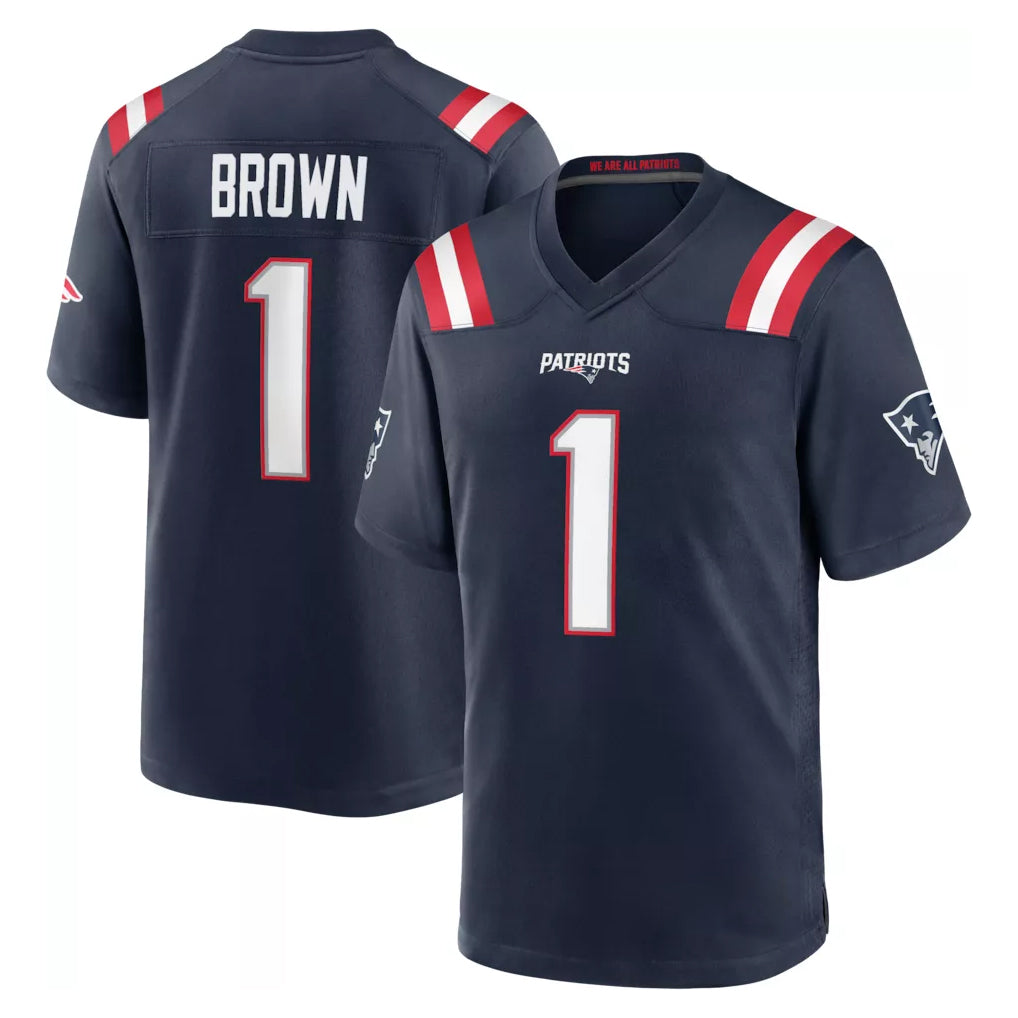 Pkot NE.Patriots #1 A.J. Brown Player Navy Home Game Stitched Jerseys