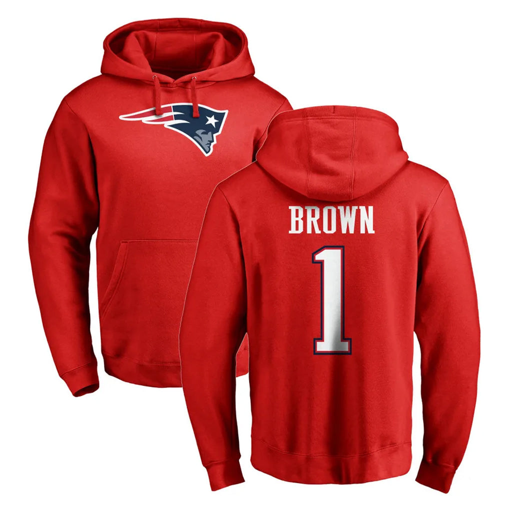 Pkot NE.Patriots #1 A.J. Brown Player Red LOGO Pullover Hoodies Home Game Stitched Jerseys