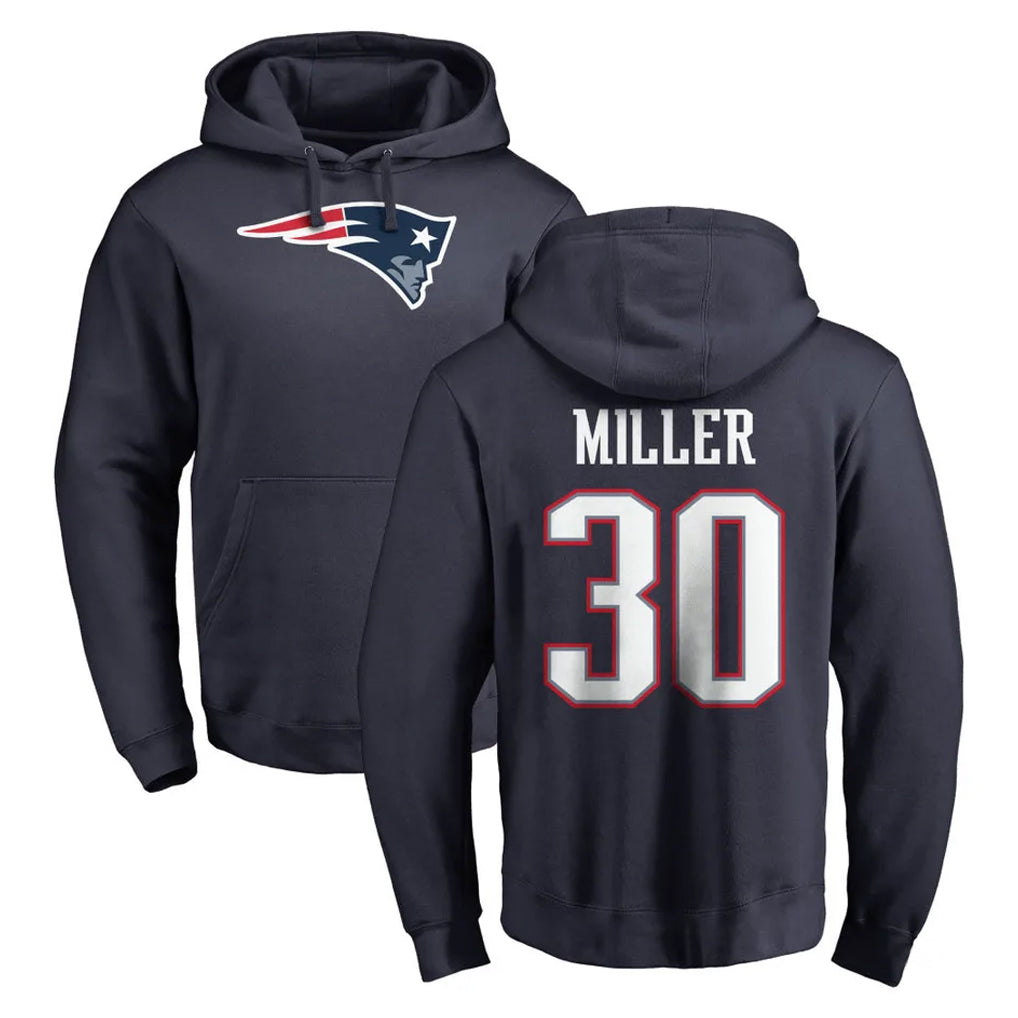 Pkot NE.Patriots #30 Jam Miller Player Navy LOGO Pullover Hoodies Home Game Stitched Jerseys