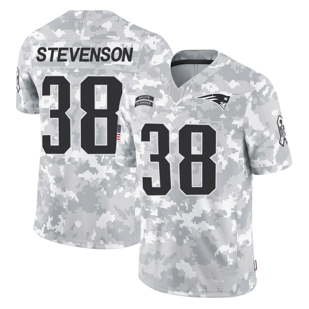 Pkot NE.Patriots #38 Rhamondre Stevenson Player Arctic Camo Salute To Service Limited Game Stitched Jerseys