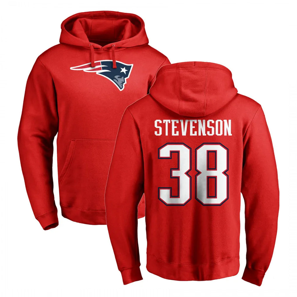 Pkot NE.Patriots #38 Rhamondre Stevenson Player Red LOGO Pullover Hoodies Home Game Stitched Jerseys