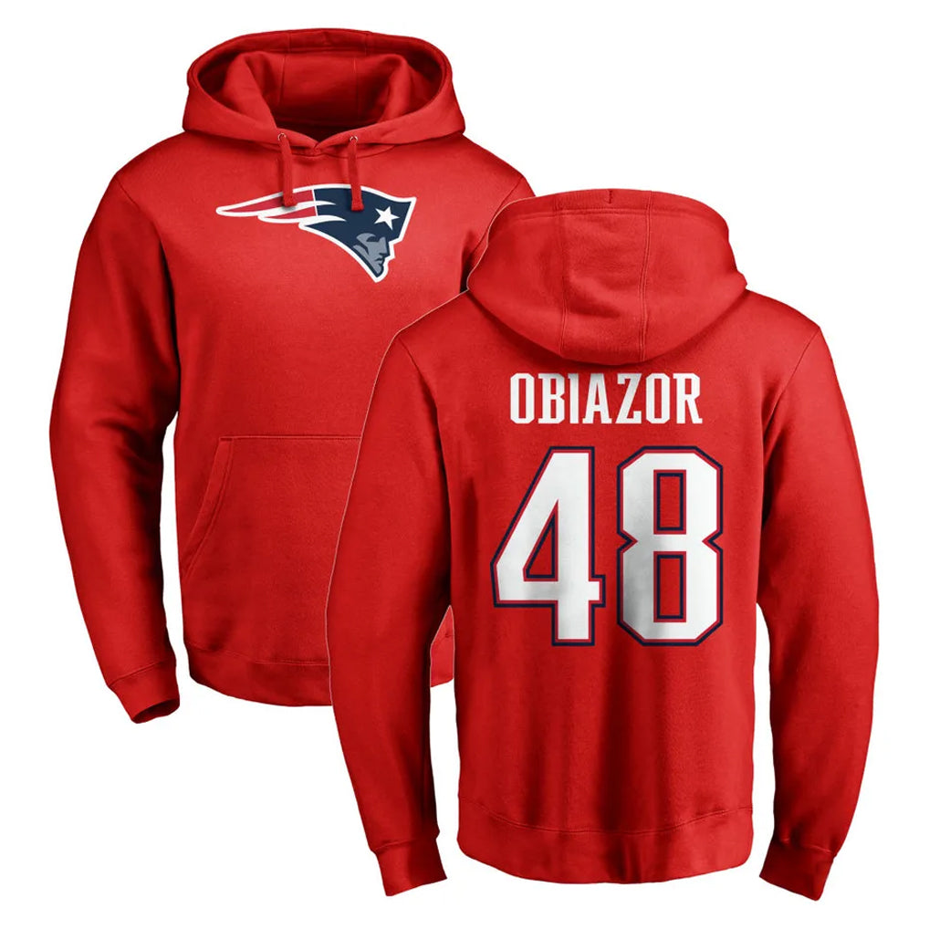 Pkot NE.Patriots #48 Namdi Obiazor Player Red LOGO Pullover Hoodies Home Game Stitched Jerseys