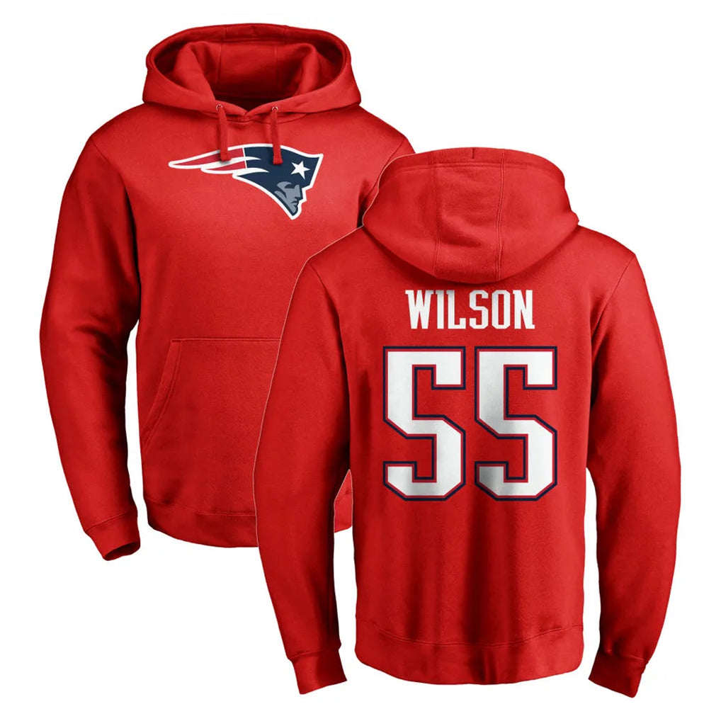 Pkot NE.Patriots #55 Jared Wilson Player Red LOGO Pullover Hoodies Home Game Stitched Jerseys