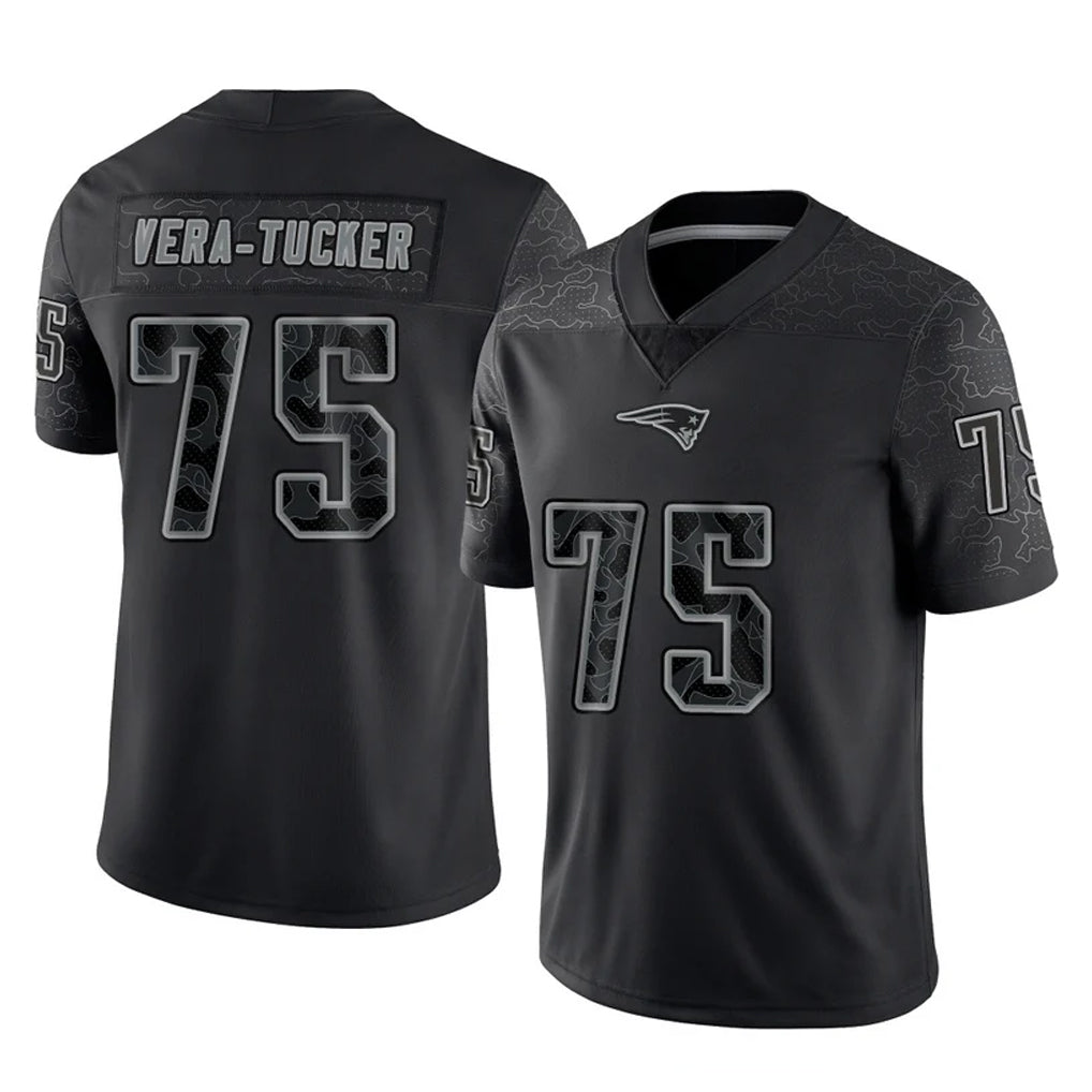 Pkot NE.Patriots #75 Alijah Vera-Tucker Player Black Reflective LImited Home Game Stitched Jerseys