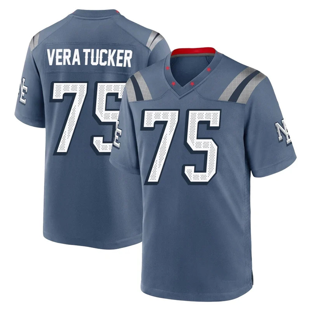 Pkot NE.Patriots #75 Alijah Vera-Tucker Player Blue Rivalries Collection Home Game Stitched Jerseys