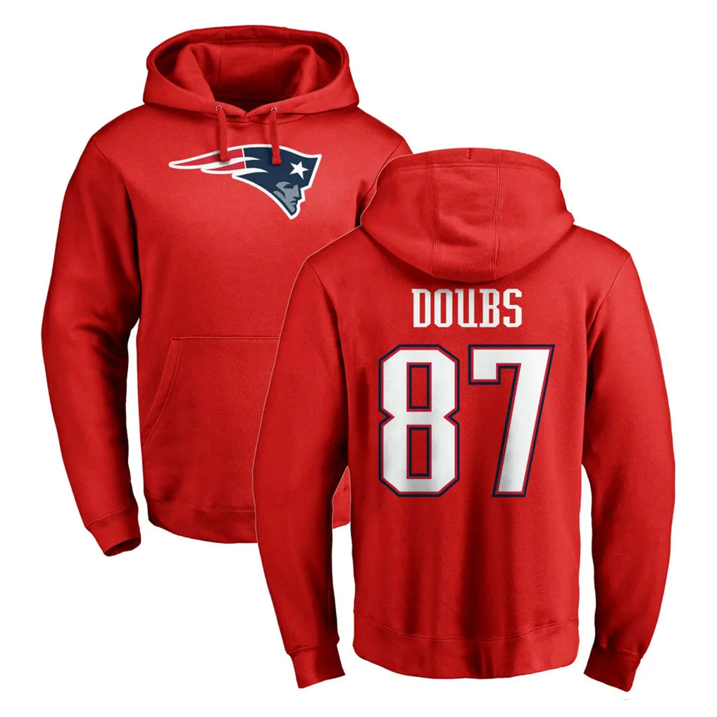 Pkot NE.Patriots #87 Romeo Doubs Player Red LOGO Pullover Hoodies Home Game Stitched Jerseys