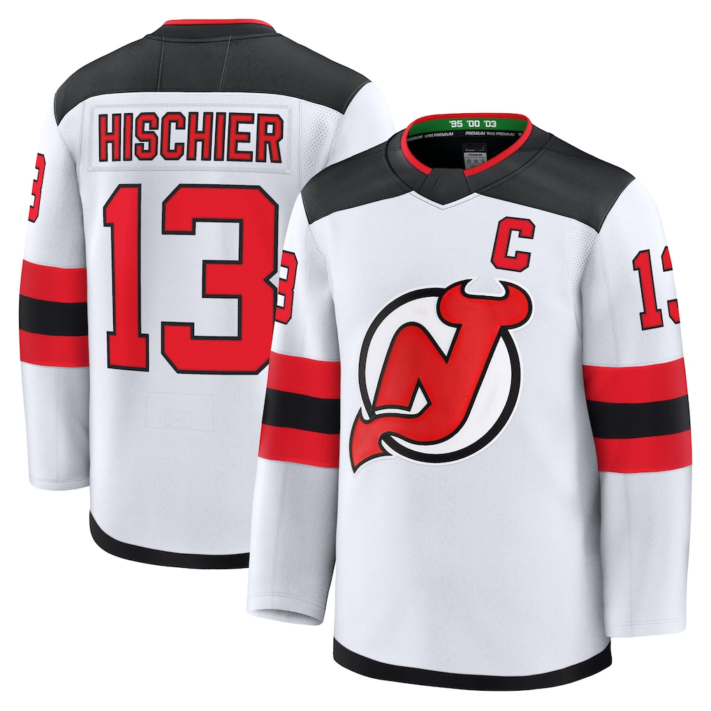 Pkot NJ.Devils #13 Nico Hischier White Away Premium Jerseys