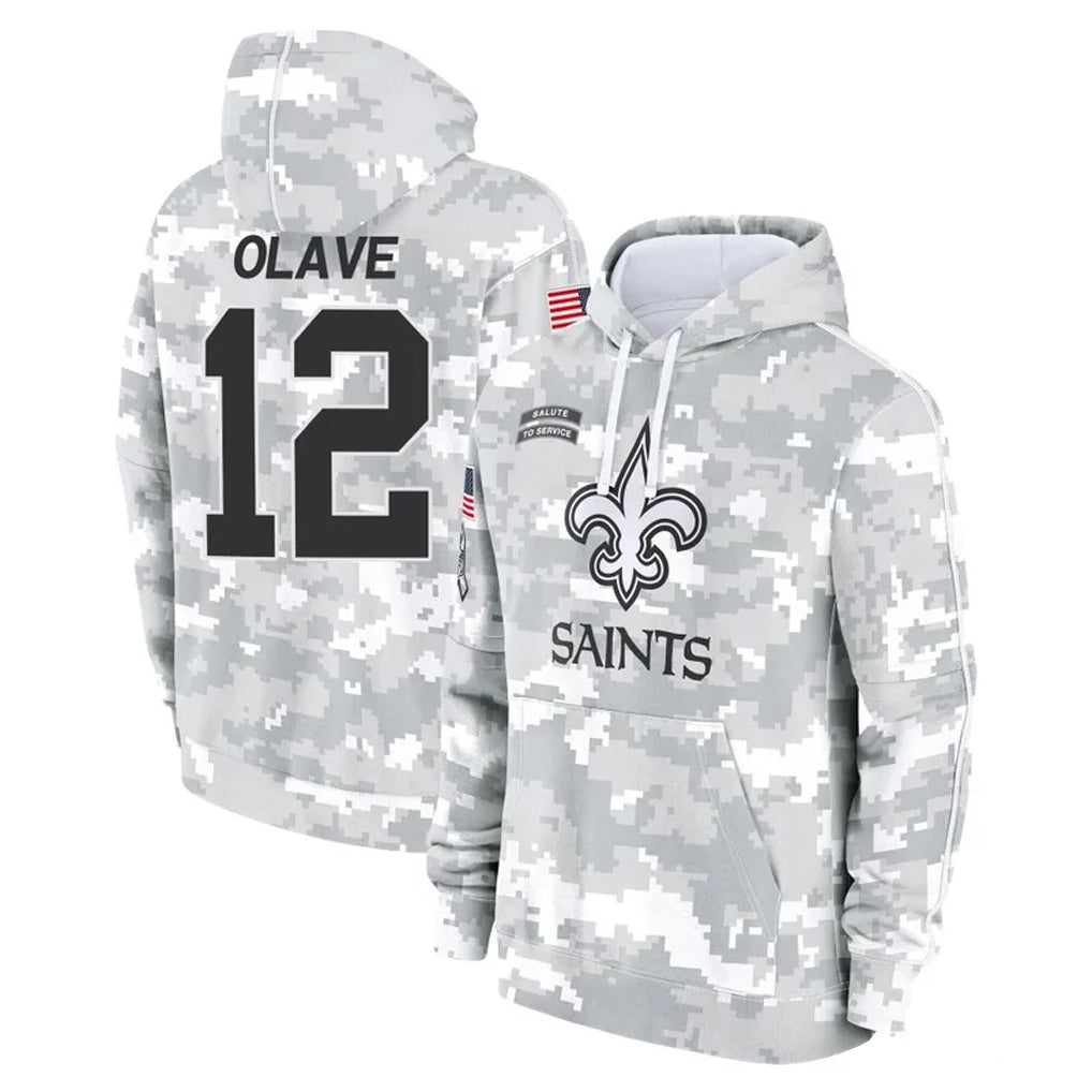 Pkot NO.Saints #12 Chris Olave Player Brown Salute to Service Pullover Hoodies Limited Game Stitched Jerseys