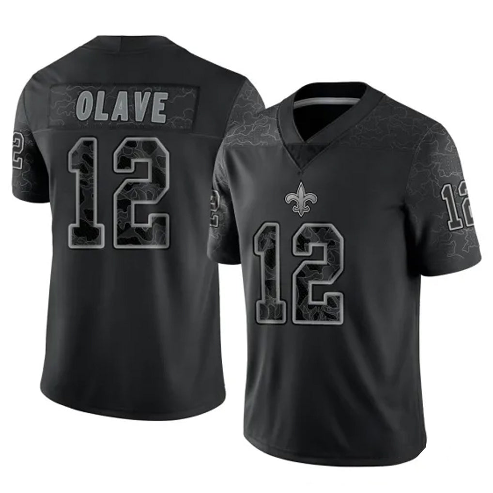 Pkot NO.Saints #12 Chris Olave Player Black Limited Reflective Home Game Stitched Jerseys