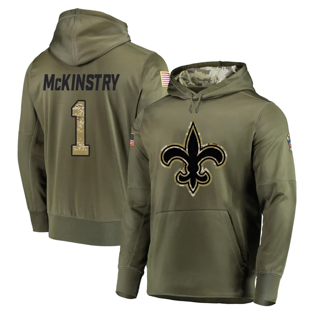 Pkot NO.Saints #1 Kool-Aid McKinstry Player Olive Salute to Service Pullover Hoodies Home Game Stitched Jerseys