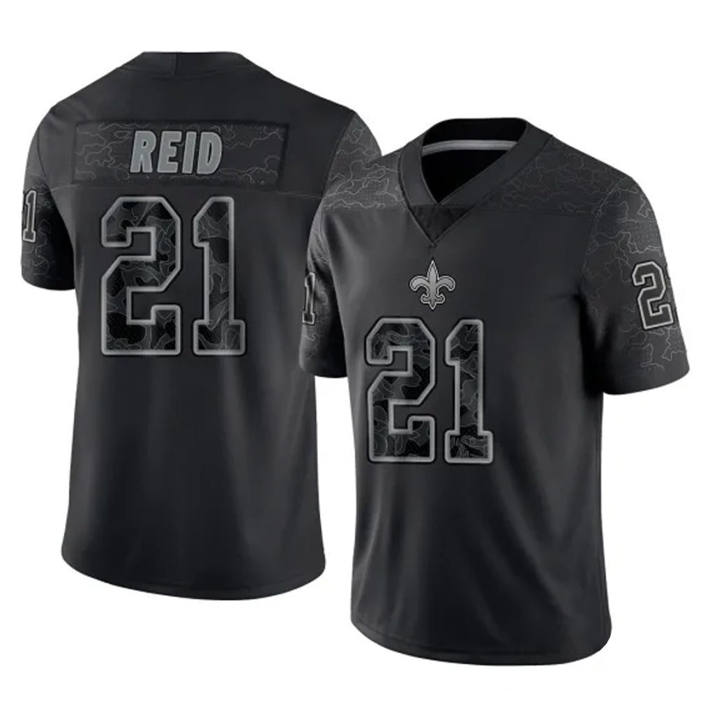 Pkot NO.Saints #21 Justin Reid Player Black Limited Reflective Home Game Stitched Jerseys