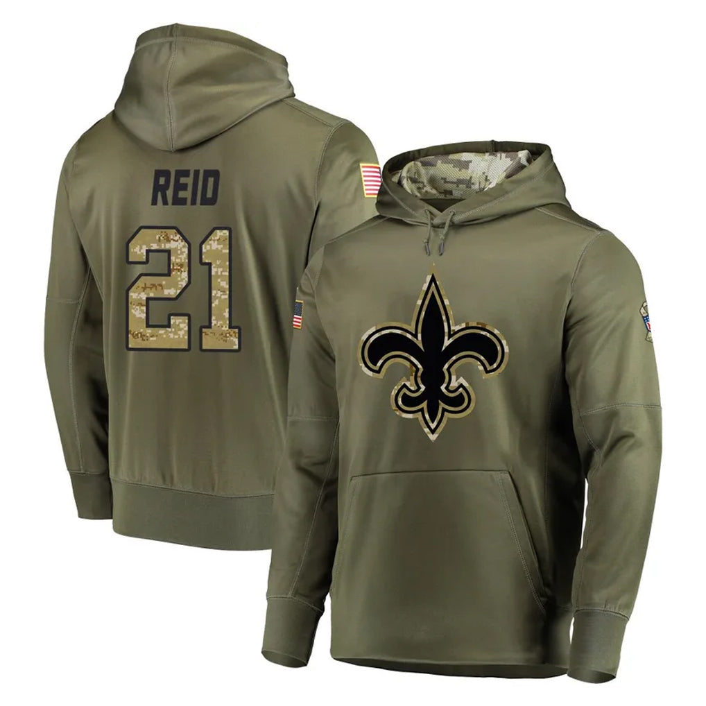 Pkot NO.Saints #21 Justin Reid Player Olive Salute to Service Pullover Hoodies Home Game Stitched Jerseys