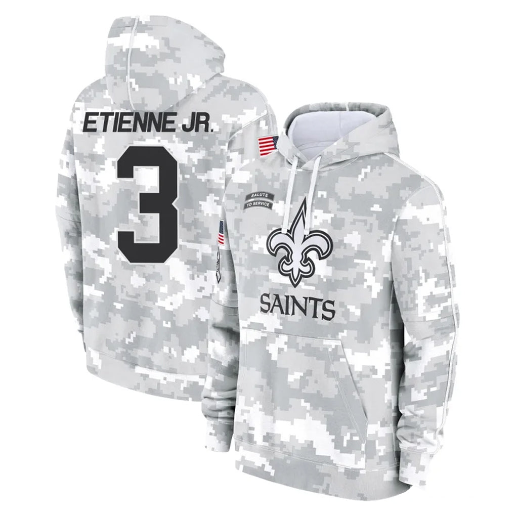 Pkot NO.Saints #3 Travis Etienne Jr. Player Arctic Camo Salute to Service Pullover Hoodies Limited Game Stitched Jerseys