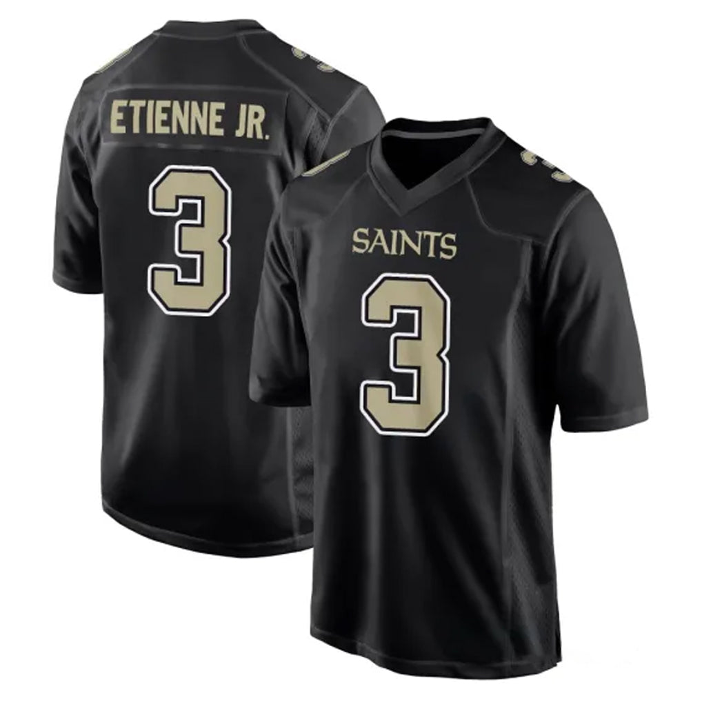 Pkot NO.Saints #3 Travis Etienne Jr. Player Black Carbon Fashion Home Game Stitched Jerseys