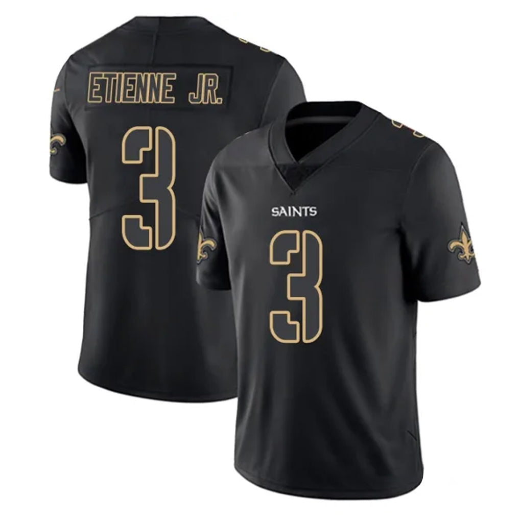 Pkot NO.Saints #3 Travis Etienne Jr. Player Black Impact Limited Home Game Stitched Jerseys