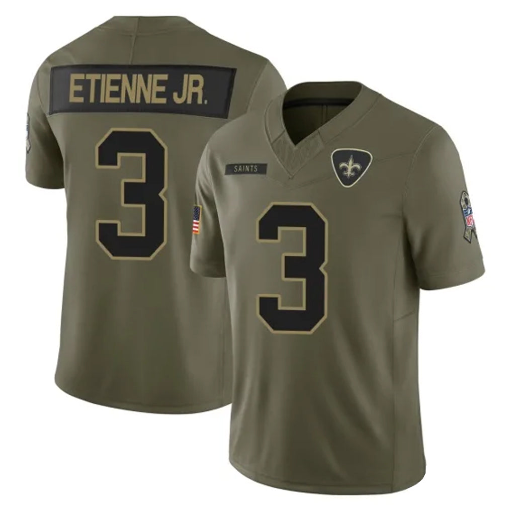 Pkot NO.Saints #3 Travis Etienne Jr. Player Olive 2025 Salute To Service Limited Stitched Jerseys