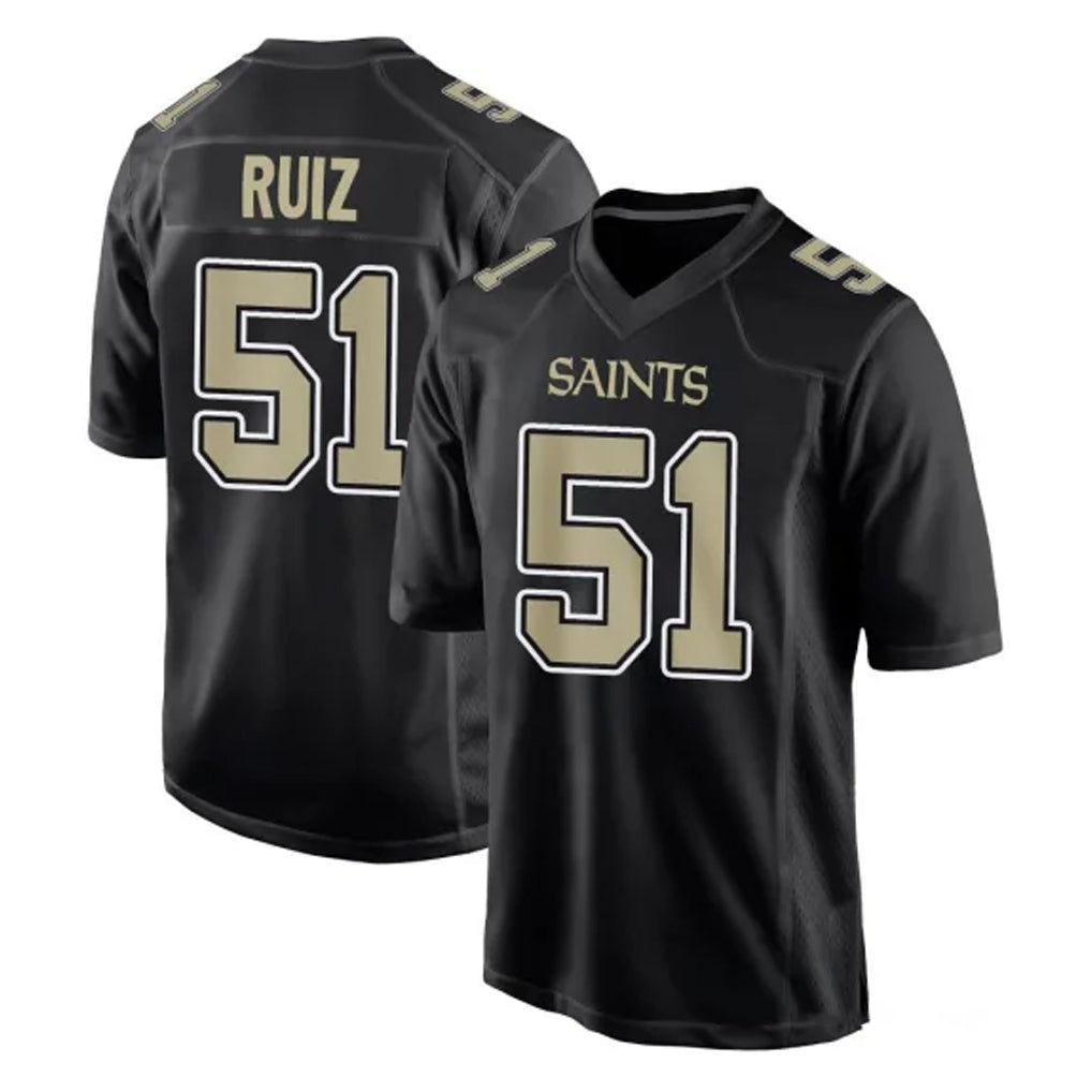 Pkot NO.Saints #51 Cesar Ruiz Player Black Carbon Fashion Home Game Stitched Jerseys