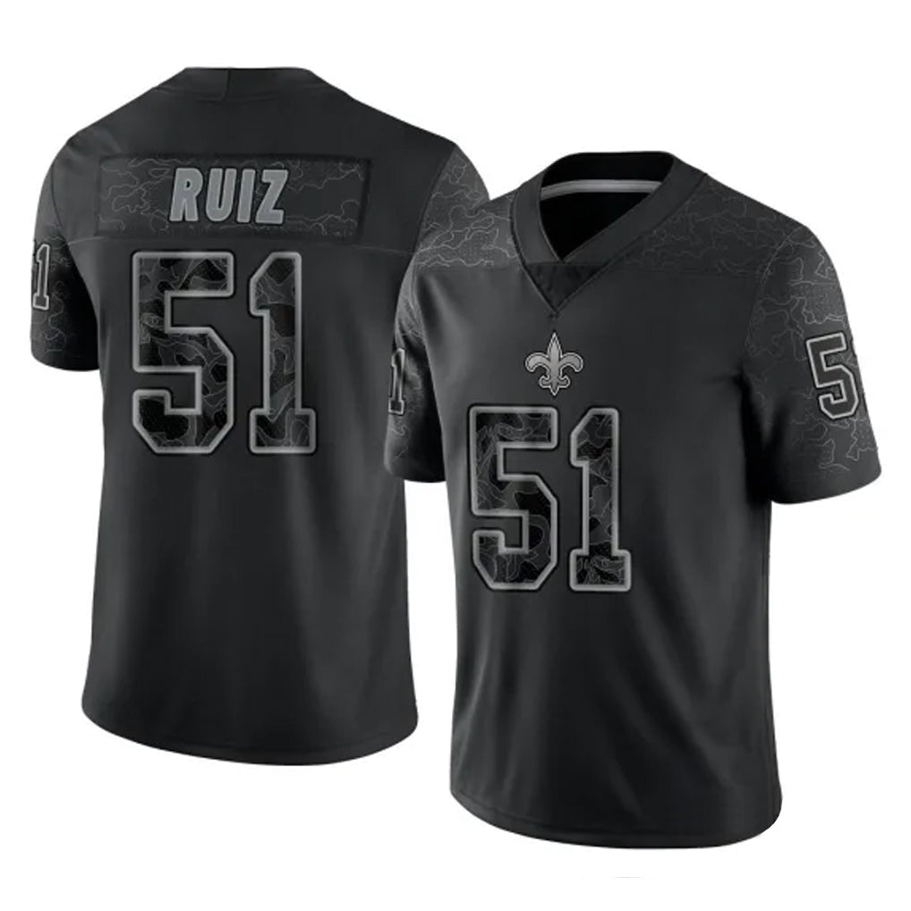 Pkot NO.Saints #51 Cesar Ruiz Player Black Limited Reflective Home Game Stitched Jerseys