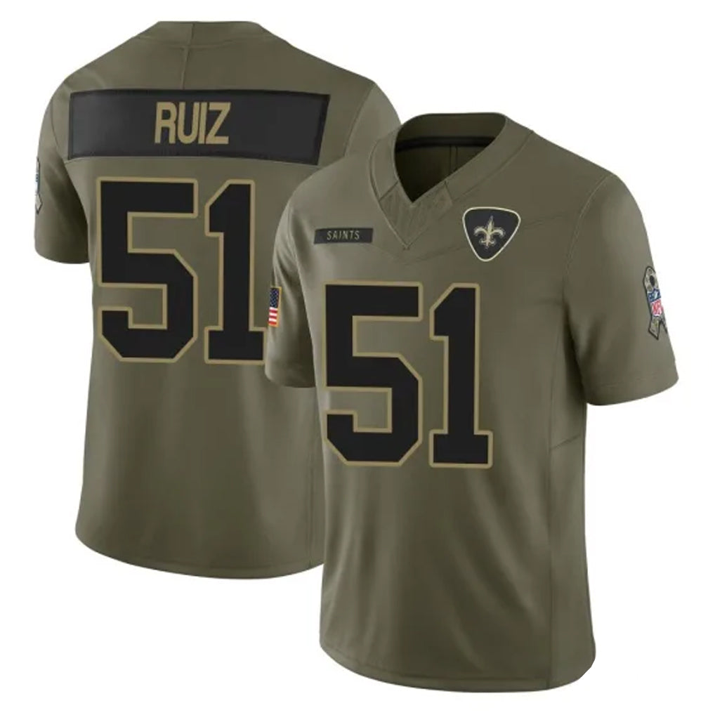 Pkot NO.Saints #51 Cesar Ruiz Player Olive 2025 Salute To Service Limited Stitched Jerseys