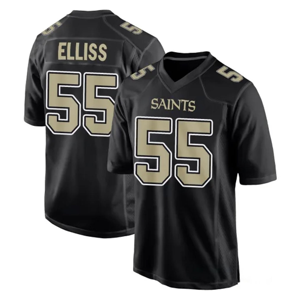 Pkot NO.Saints #55 Kaden Elliss Player Black Carbon Fashion Home Game Stitched Jerseys