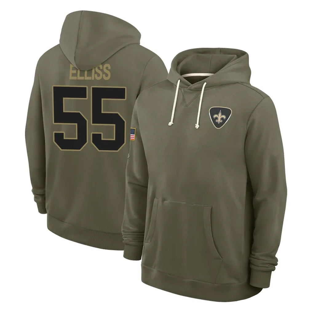 Pkot NO.Saints #55 Kaden Elliss Player Olive Salute to Service Pullover Hoodies Limited Stitched Jerseys