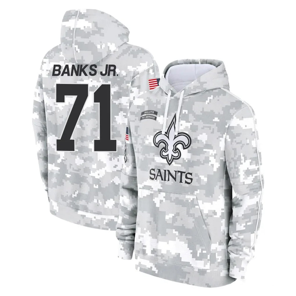 Pkot NO.Saints #71 Kelvin Banks Jr. Player Arctic Camo Salute to Service Pullover Hoodies Limited Game Stitched Jerseys
