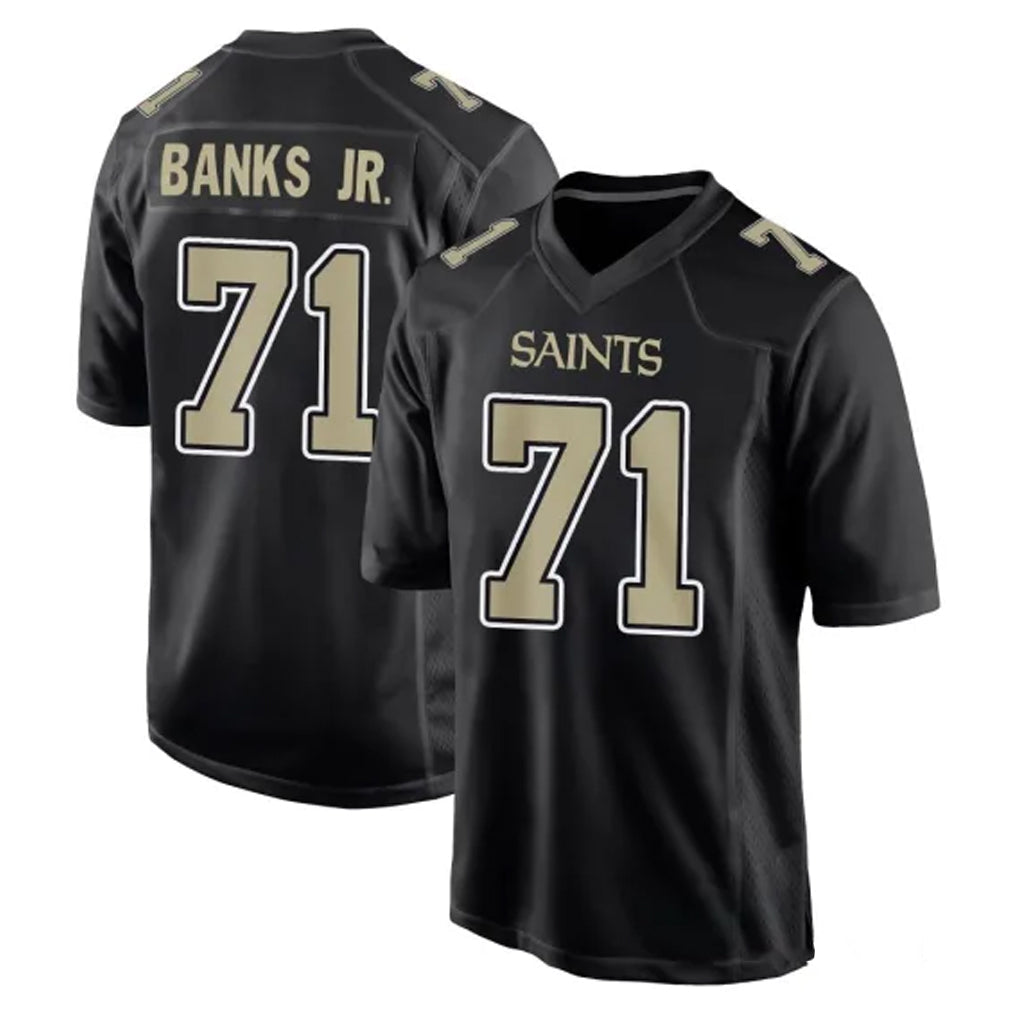Pkot NO.Saints #71 Kelvin Banks Jr. Player Black Carbon Fashion Home Game Stitched Jerseys