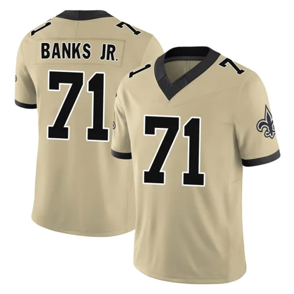 Pkot NO.Saints #71 Kelvin Banks Jr. Player Gold Limited Vapor F.U.S.E. Home Game Stitched Jerseys