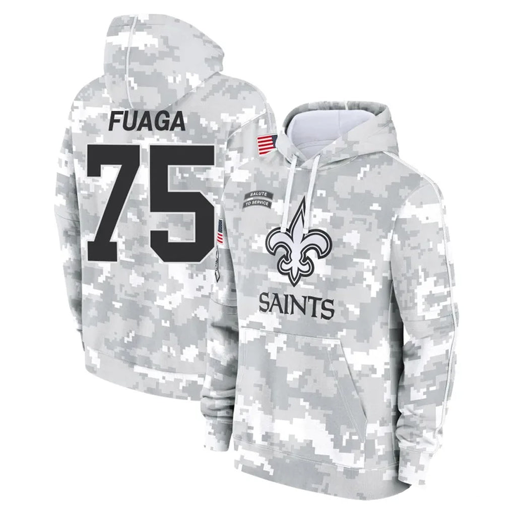 Pkot NO.Saints #75 Taliese Fuaga Player Arctic Camo Salute to Service Pullover Hoodies Limited Game Stitched Jerseys