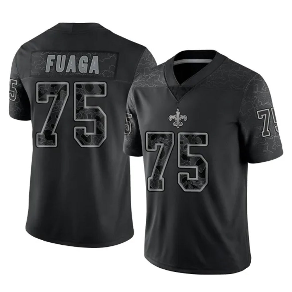Pkot NO.Saints #75 Taliese Fuaga Player Black Limited Reflective Home Game Stitched Jerseys
