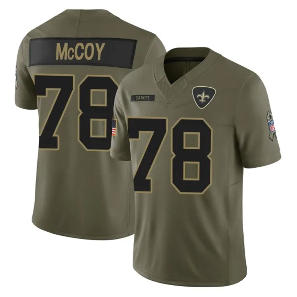Pkot NO.Saints #78 Erik McCoy Player Olive 2025 Salute To Service Limited Stitched Jerseys