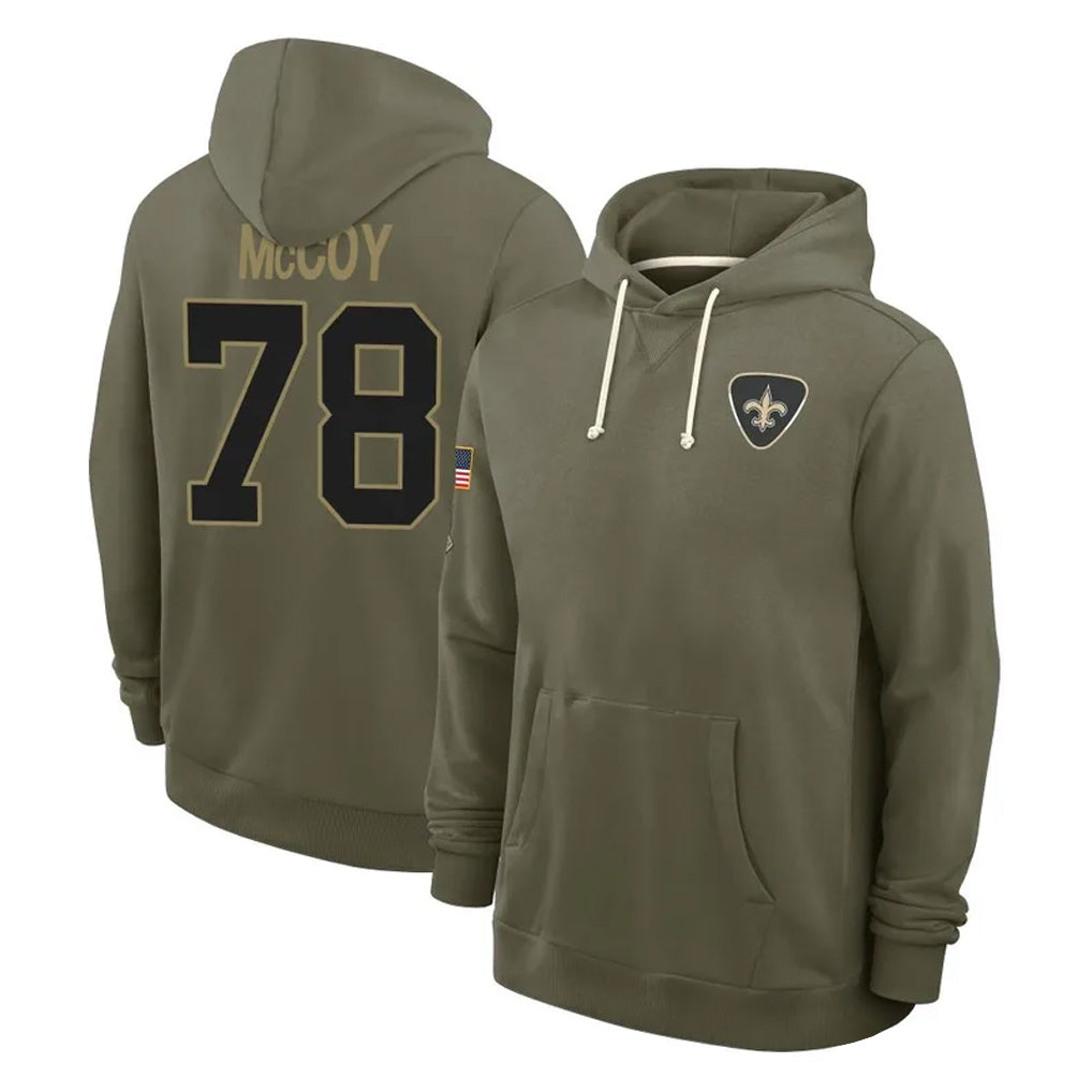 Pkot NO.Saints #78 Erik McCoy Player Olive Salute to Service Pullover Hoodies Limited Stitched Jerseys