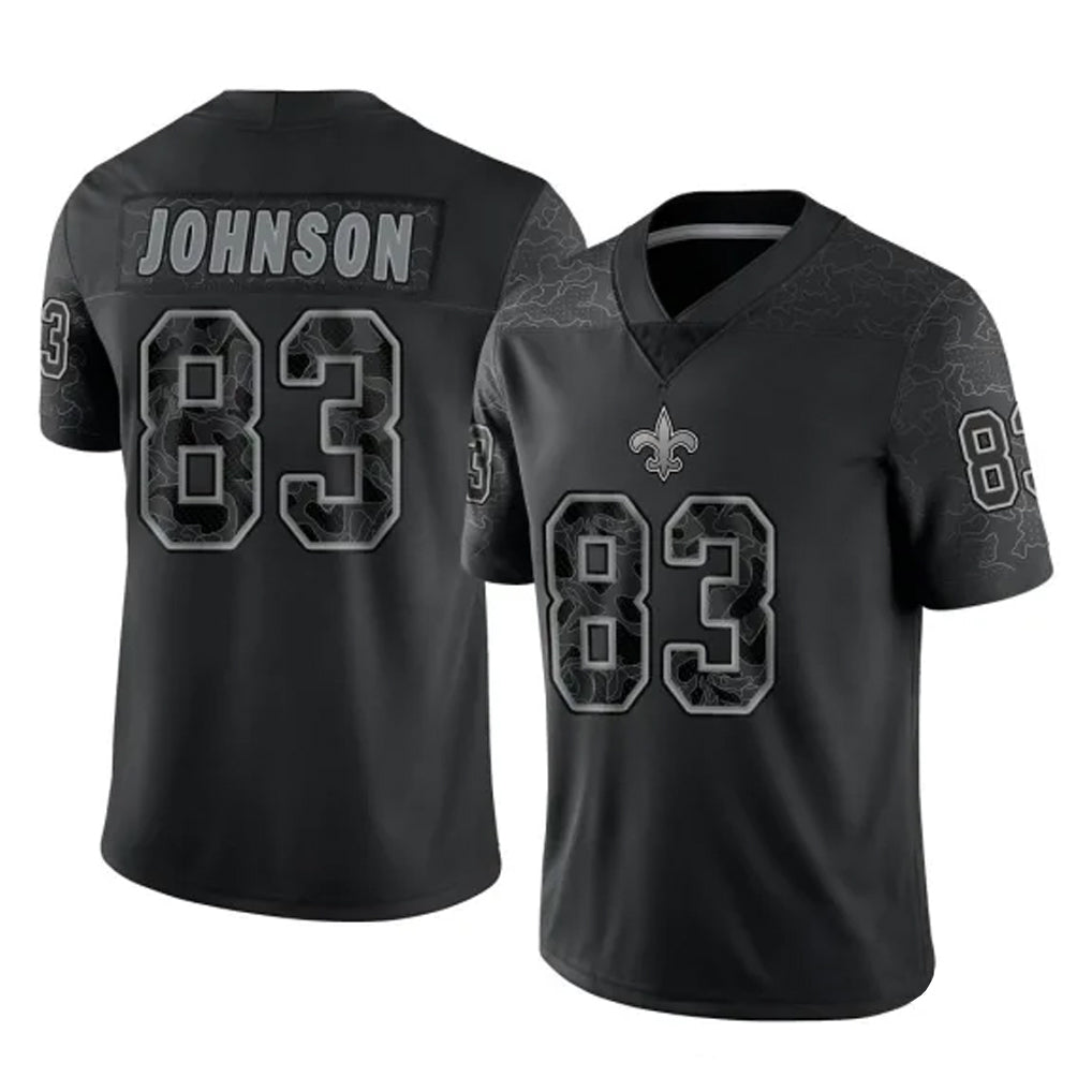 Pkot NO.Saints #83 Juwan Johnson Player Black Limited Reflective Home Game Stitched Jerseys