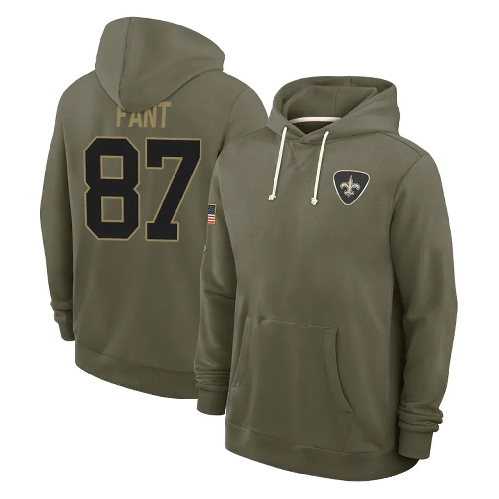 Pkot NO.Saints #87 Noah Fant Player Olive Salute to Service Pullover Hoodies Limited Stitched Jerseys