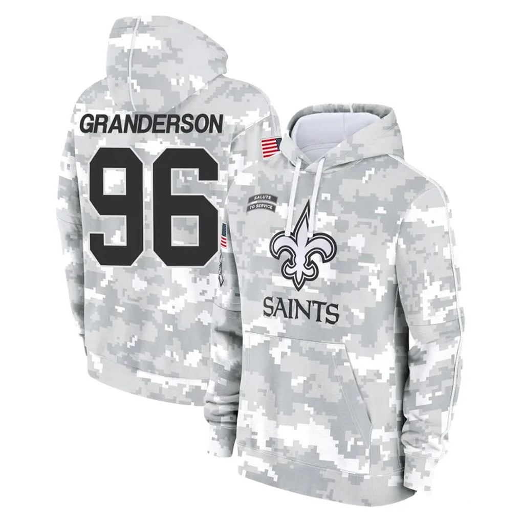 Pkot NO.Saints #96 Carl Granderson Player Arctic Camo Salute to Service Pullover Hoodies Limited Game Stitched Jerseys