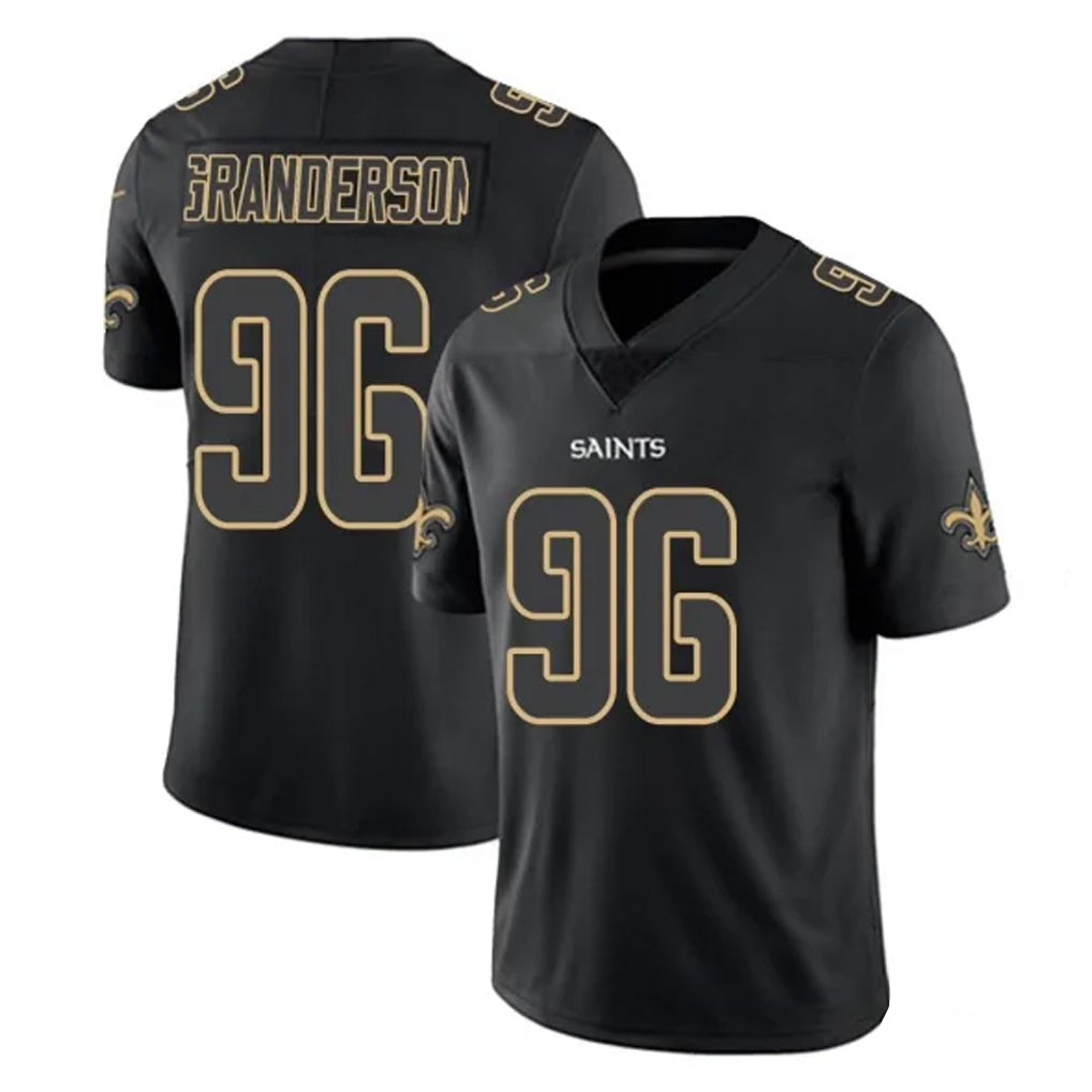 Pkot NO.Saints #96 Carl Granderson Player Black Impact Limited Home Game Stitched Jerseys