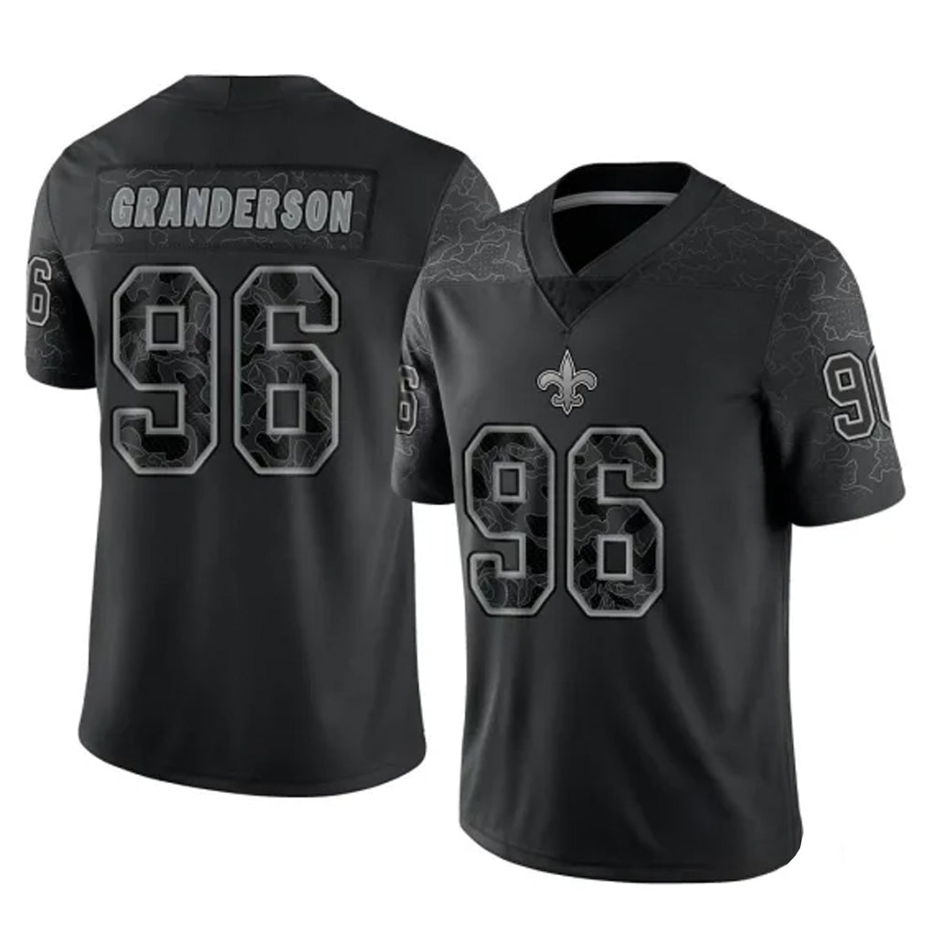Pkot NO.Saints #96 Carl Granderson Player Black Limited Reflective Home Game Stitched Jerseys