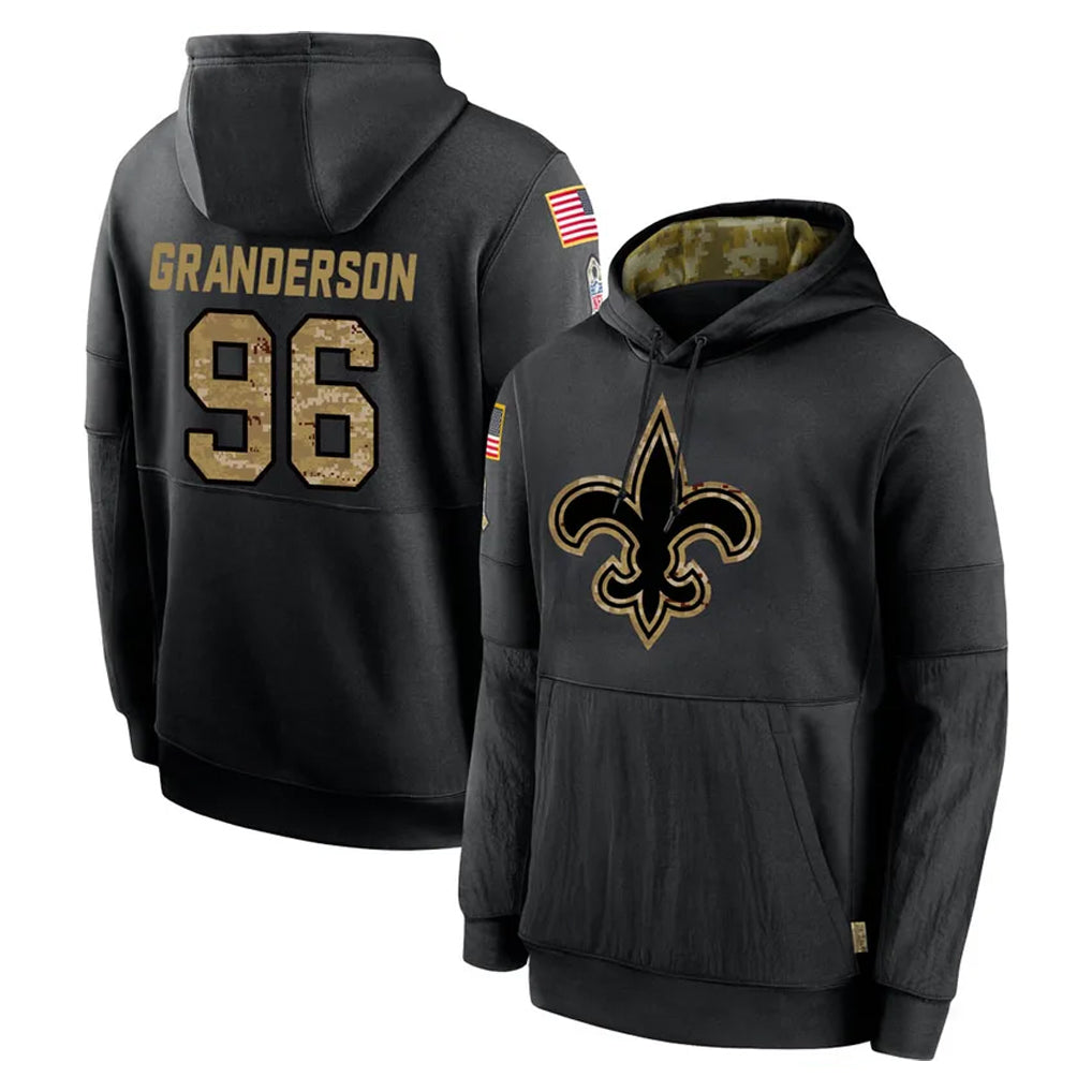 Pkot NO.Saints #96 Carl Granderson Player Black Salute to Service Hoodies Limited Game Stitched Jerseys
