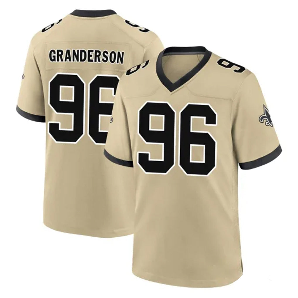 Pkot NO.Saints #96 Carl Granderson Player Gold Home Game Stitched Jerseys