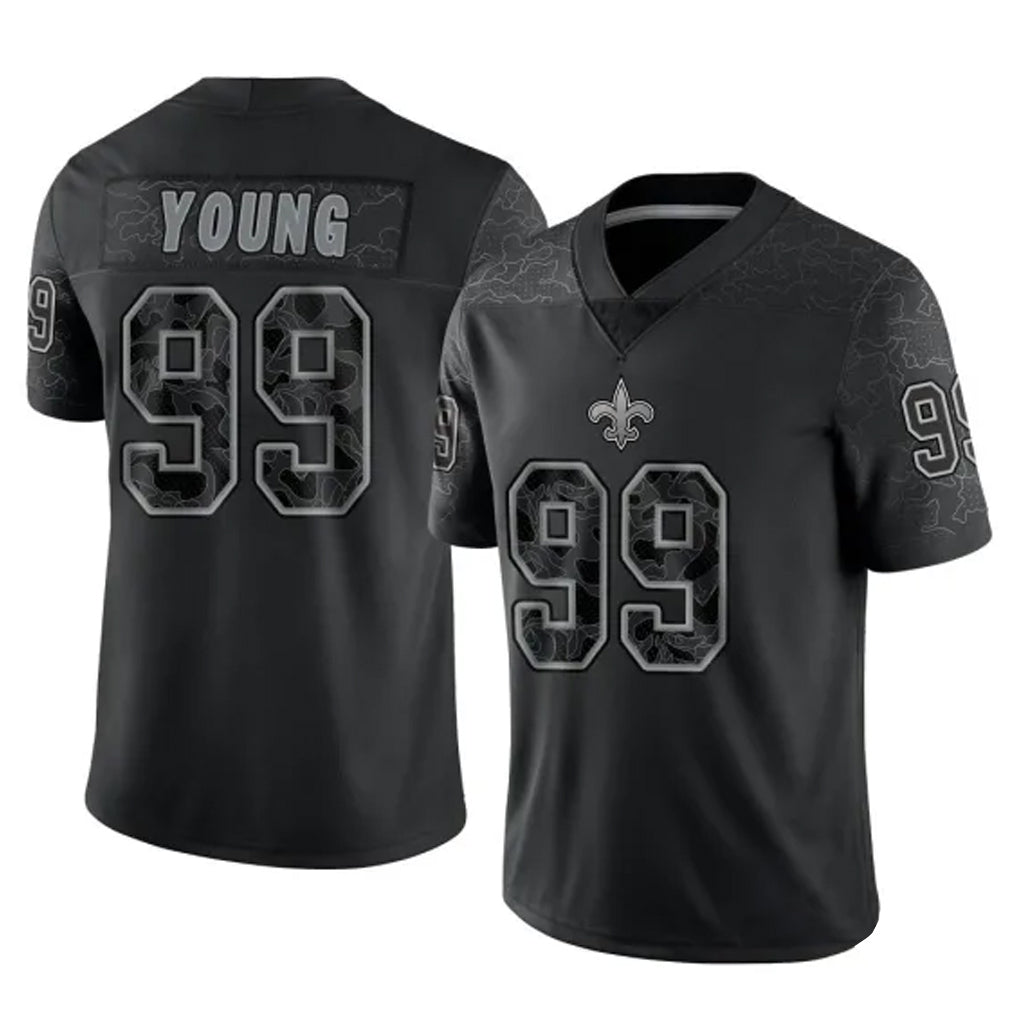 Pkot NO.Saints #99 Chase Young Player Black Limited Reflective Home Game Stitched Jerseys