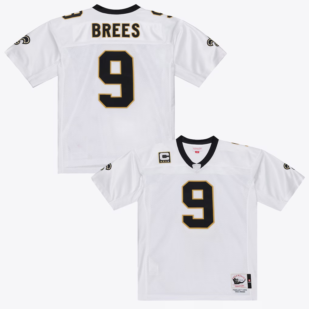 Pkot NO.Saints #9 Drew Brees Mitchell & Ness White Super Bowl XLIV Authentic Stitched Jerseys