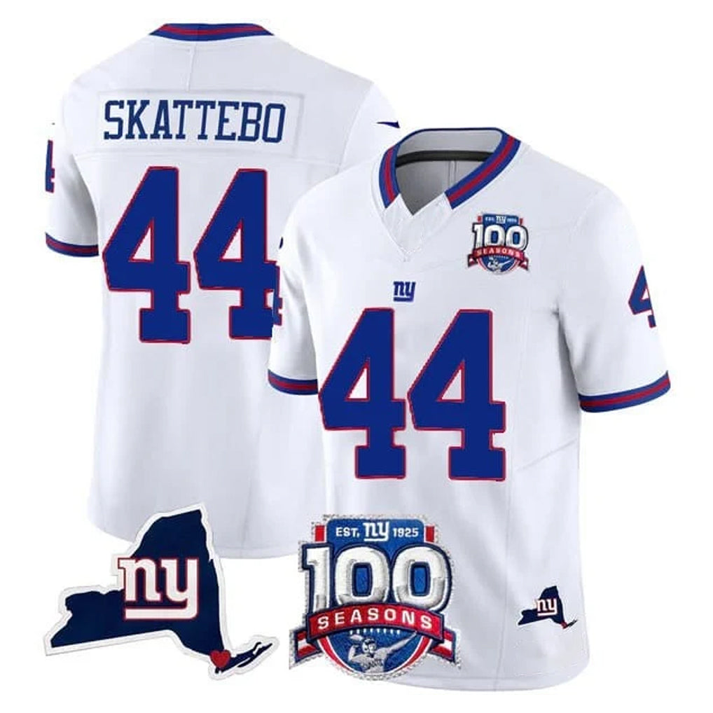 Pkot NY.Giants #44 Cam Skattebo Player White 100th Season & State Patch Vapor Limited Home Game Stitched Jerseys
