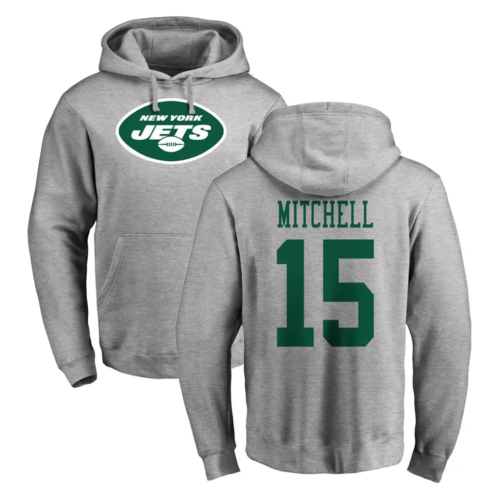 Pkot NY.Jets #15 Adonai Mitchell Player Gray LOGO Pullover Hoodies Limited Game Stitched Jerseys