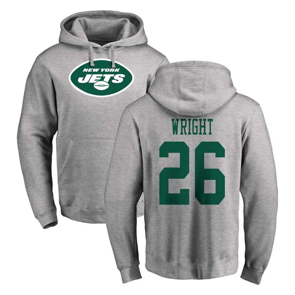 Pkot NY.Jets #26 Nahshon Wright Player Gray LOGO Pullover Hoodies Limited Game Stitched Jerseys