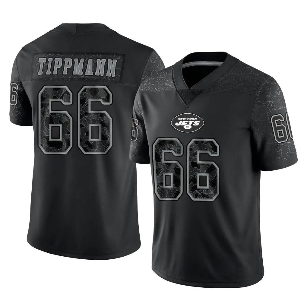 Pkot NY.Jets #66 Joe Tippmann Player Stealth Black Limited Reflective Home Game Stitched Jerseys