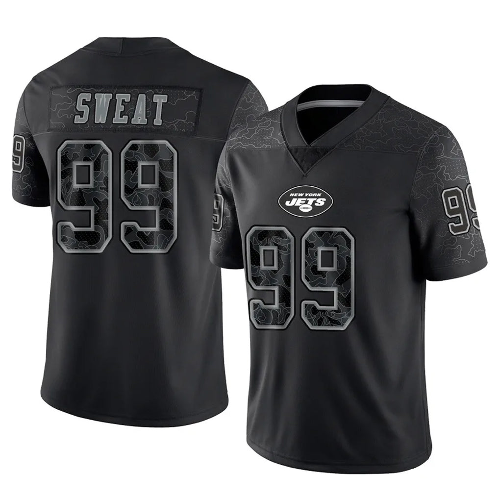 Pkot NY.Jets #99 T'Vondre Sweat Player Stealth Black Limited Reflective Home Game Stitched Jerseys