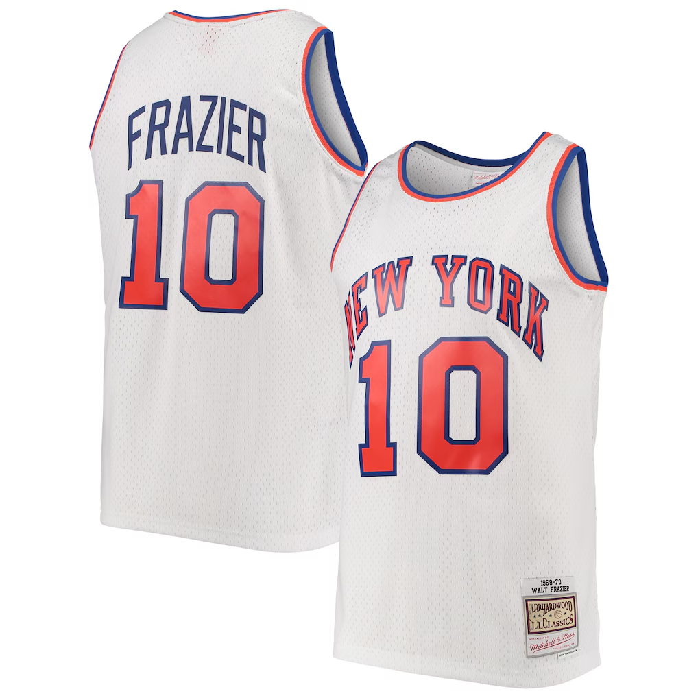 Pkot NY.Knicks #10 Walt Frazier Mitchell & Ness White Hardwood Classics Swingman Jerseys