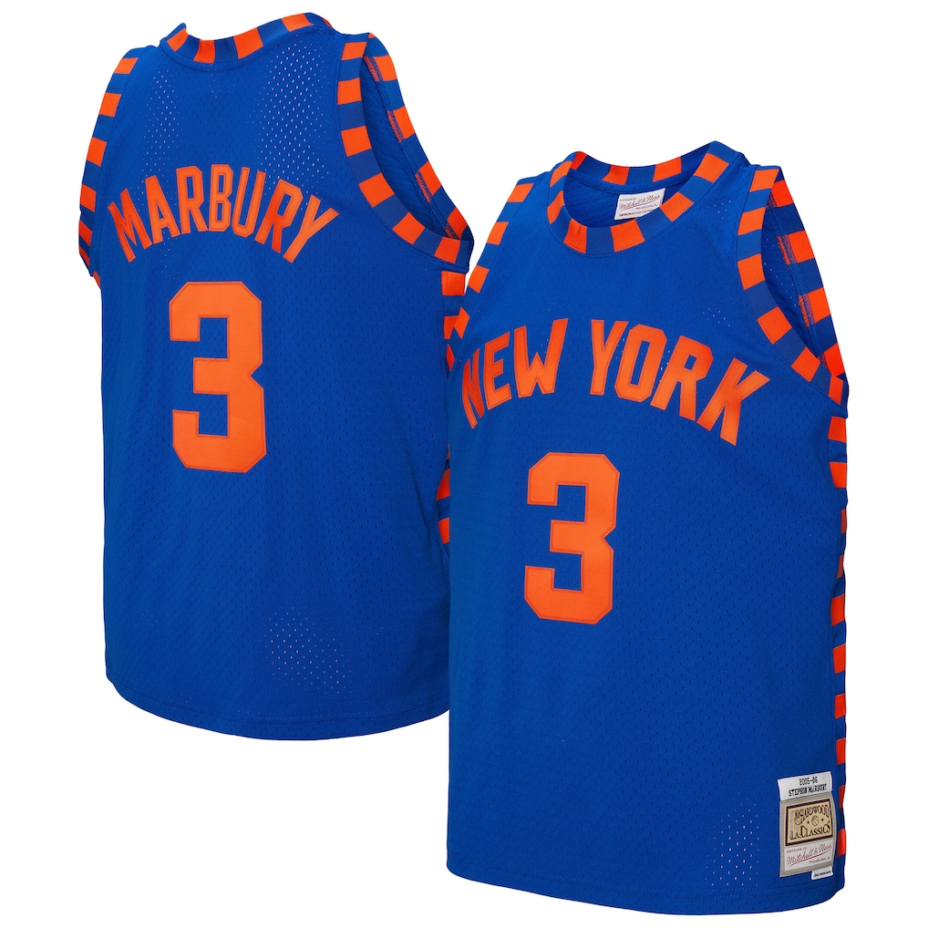 Pkot NY.Knicks #3 Stephon Marbury Mitchell & Ness Blue 200506 Hardwood Classics Swingman Jerseys