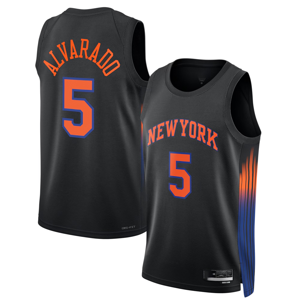Pkot NY.Knicks #5 Jos¨¦ Alvarado Black Swingman Jerseys - Statement Edition